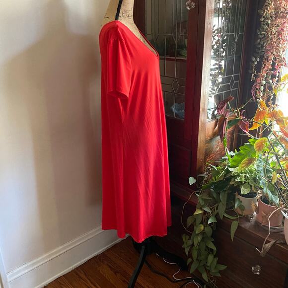 Roaman’s Red Swing Dress Plus Size 14/16 V-Neck Short Sleeve A-Line Midi - Picture 5 of 17
